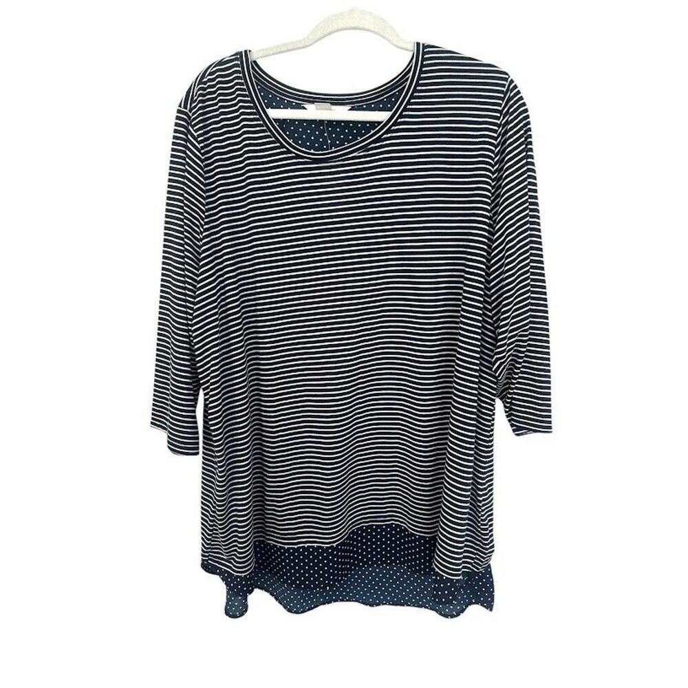 Cj Banks Womens Top Navy‎ White Stripes Polka Dots XL Short Sleeves Plus Size 2X
